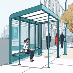 an illustration of a woman sitting on a bus stop