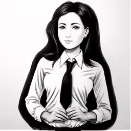 a girl in white is standing next to a wall