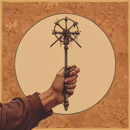 a hand that is holding up a pole,a close up of a person holding a clock