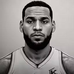a man wearing a basketball uniform looking at the camera