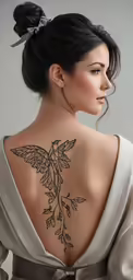 a young girl has an interesting tattoo on her back