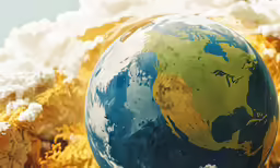 a large earth is standing in front of the background of a backdrop of golden plants