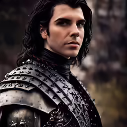 a man with black hair and a chain collar