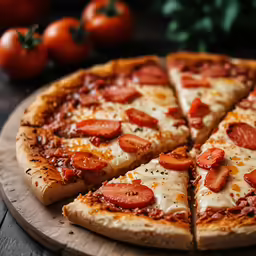 a pepperoni pizza with tomatoes and cheese on it