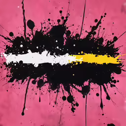 some black yellow and white paint splattered on pink paper