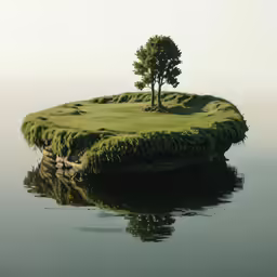a single tree is reflected in the water