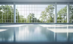 windows are open in an empty room on a sunny day