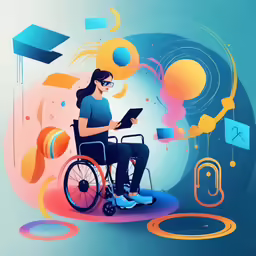 a person in a wheelchair holding a tablet