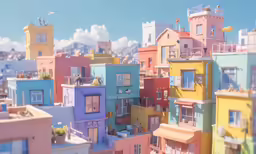many different houses with the sky in the background