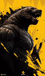godzilla on a yellow and black background