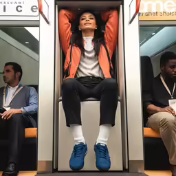 the girl is wearing blue and white socks while sitting on a train