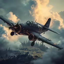 an airplane flying in the air with clouds and clouds around