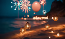 some candles are lit and in the sand
