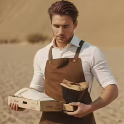 a man holding an empty box and a doughnut box