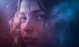 the underwater portrait of a woman looks down