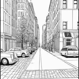 a drawing of an empty city street