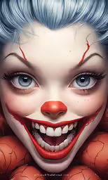 a cartoon character that has a creepy clown face