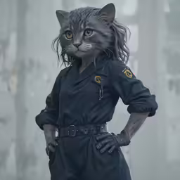 a cat dressed in a police uniform is posing for the camera