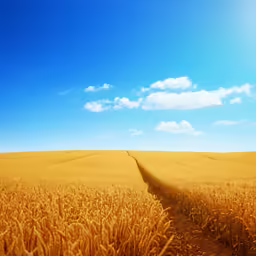 a field of wheat and a road way leading through it