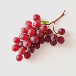 some red grapes are hanging from a branch