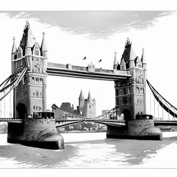 black and white photograph of a bridge with a bird perched on top of it