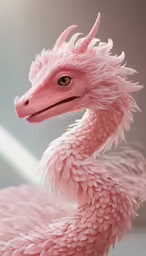there is a pink dragon figurine with feathers on it