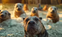 the dogs are all very wet and brown