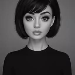 the woman has very short hair and is wearing an eyeliner