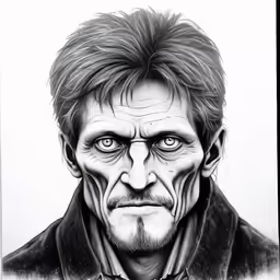 a black and white drawing of a man in a suit