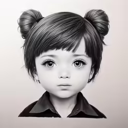 a drawing of a little girl with big eyes