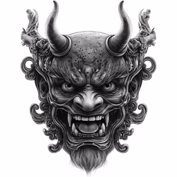 a close up view of an oriental mask