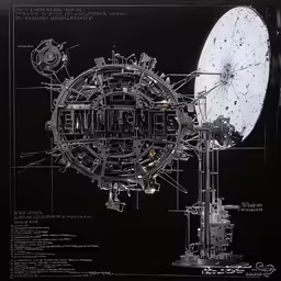 a blueprint image shows the components of a spaceship