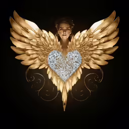 an ornate design is set in a heart with a winged heart