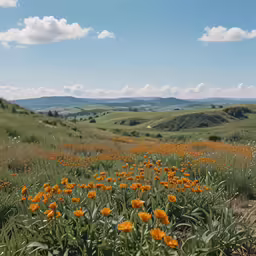an open, flower - filled meadow on a clear day