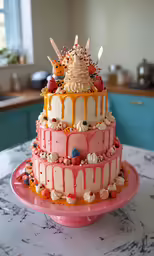 a very big cake is sitting on the table