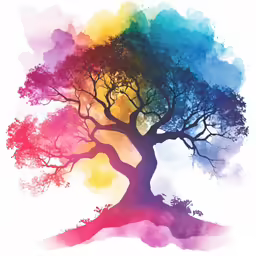 a tree painted in rainbow colors
