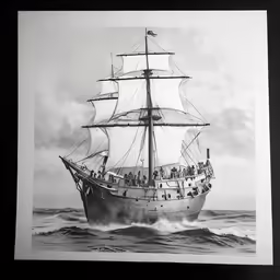 an old photograph with a ship sailing in the ocean