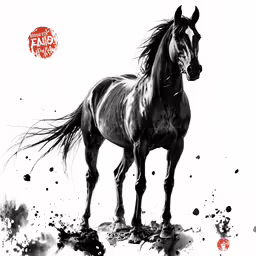 the drawing shows a horse standing alone in a white room