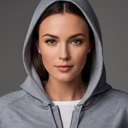 a girl wearing a hoodie with blue eyes