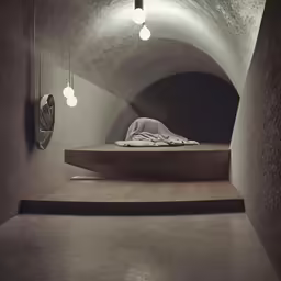 there is a bed inside of this tunnel
