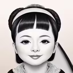 an oriental woman with black hair, wearing a black dress