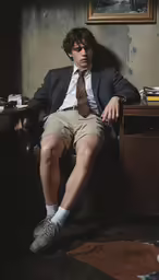 a man sitting on a chair with a tie