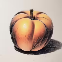 a drawing of an orange and other food items