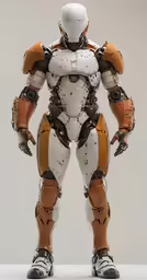 a robot standing next to a white wall