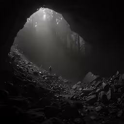 a cave with light shining down from the window