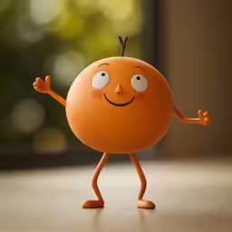 an orange doll is posed on a table