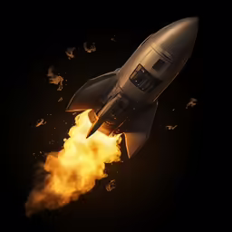 a rocket is flying through the sky surrounded by many birds