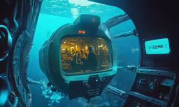 underwater photo of some people and an aquarium