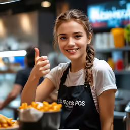 a young woman is making a thumbs up