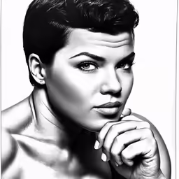 a black and white drawing of a woman